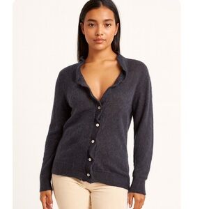 Abercrombie & Fitch Slate Blue/Gray Mohair Blend Cardigan, Ruffle Trim Buttons L